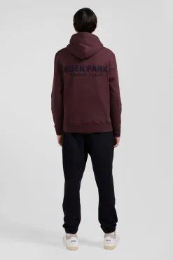 Regular burgundy brushed cotton fleece hoodie with Eden Park embroidery