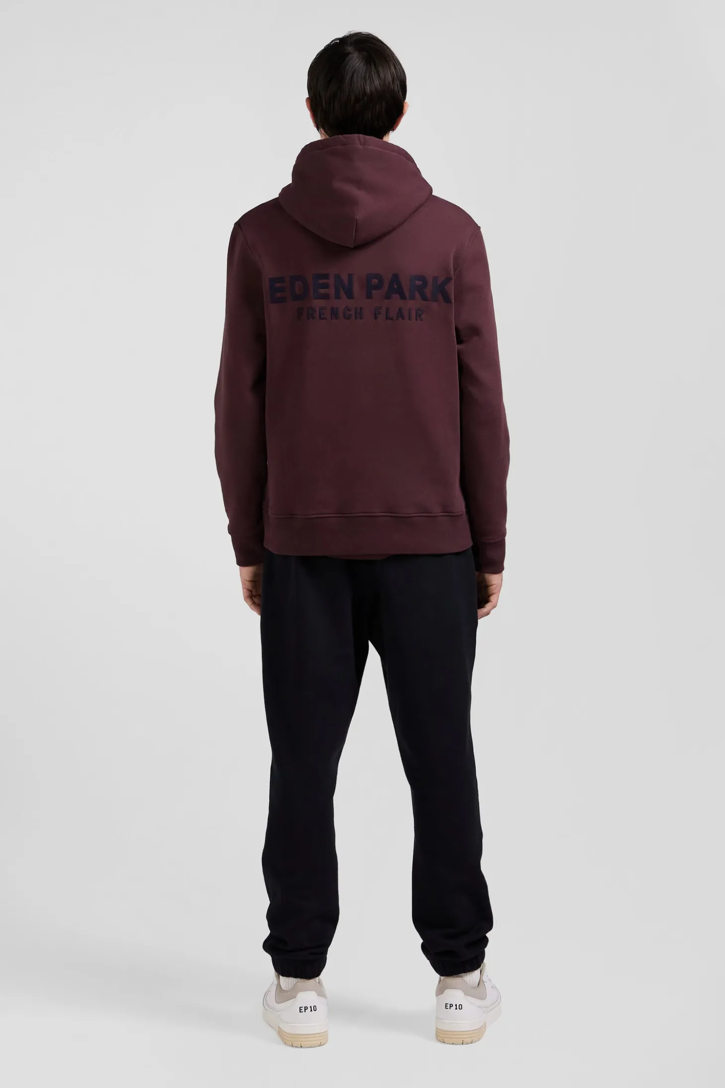 Regular burgundy brushed cotton fleece hoodie with Eden Park embroidery