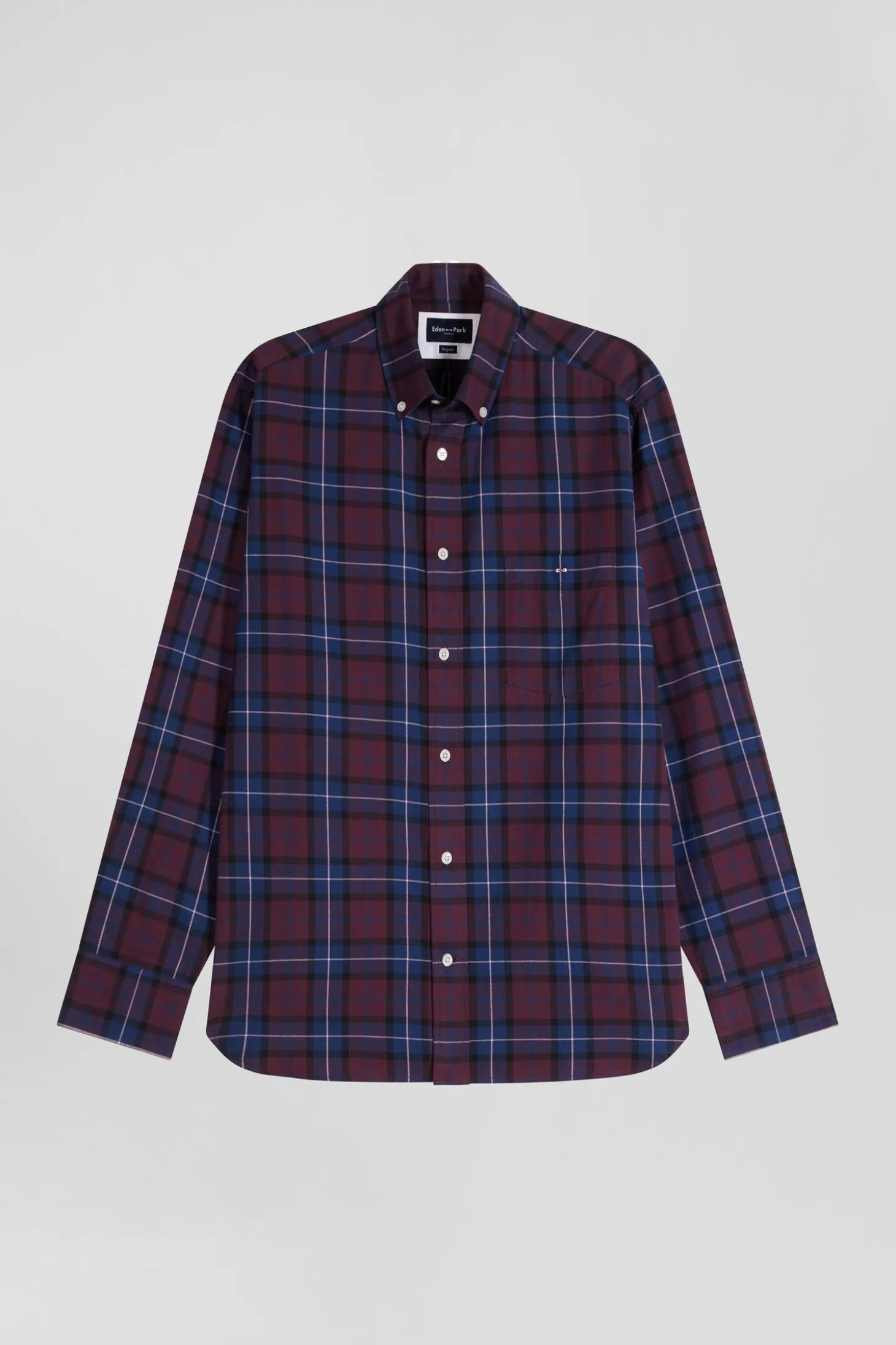 Regular burgundy checked cotton twill shirt