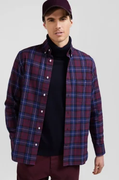 Regular burgundy checked cotton twill shirt