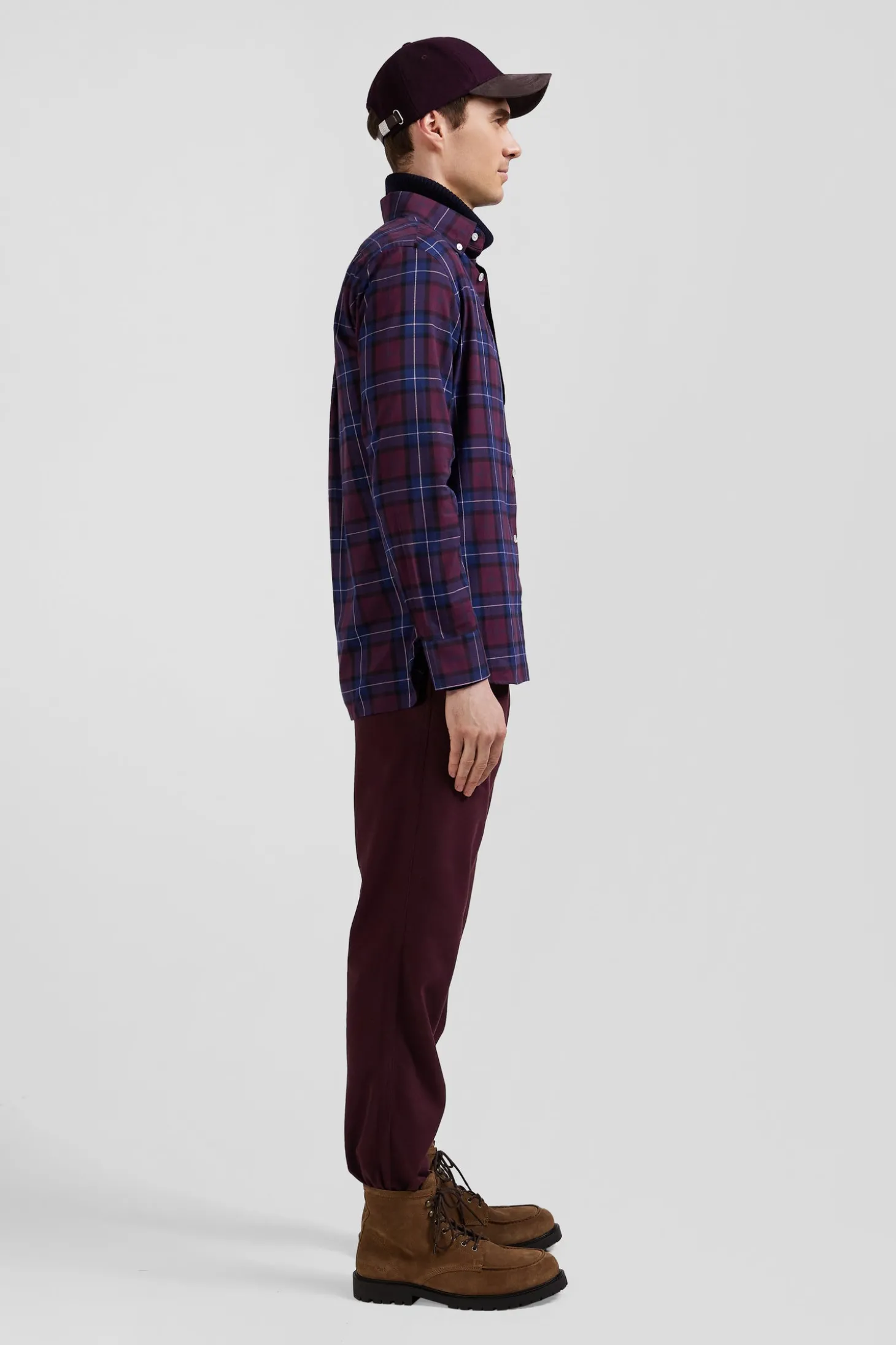 Regular burgundy checked cotton twill shirt