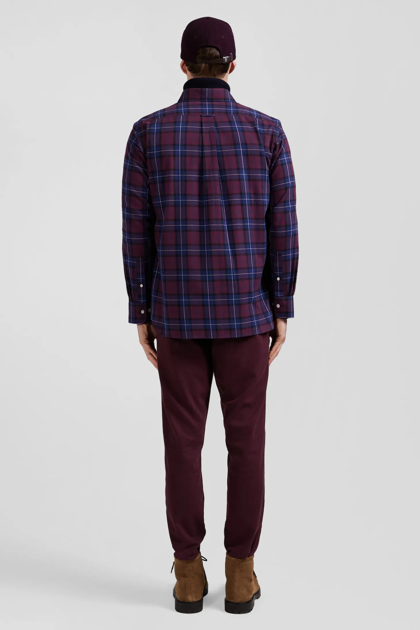 Regular burgundy checked cotton twill shirt