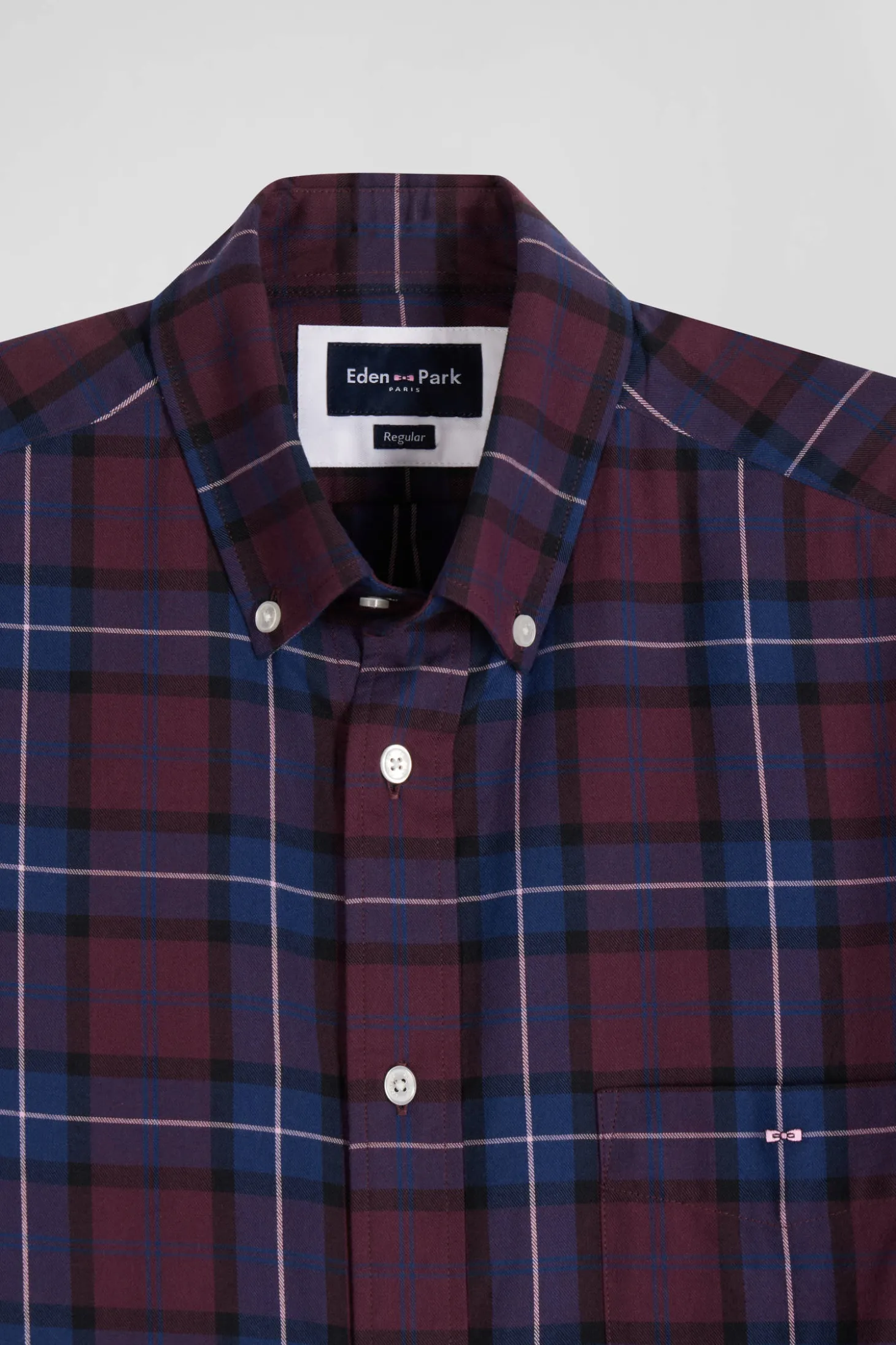 Regular burgundy checked cotton twill shirt