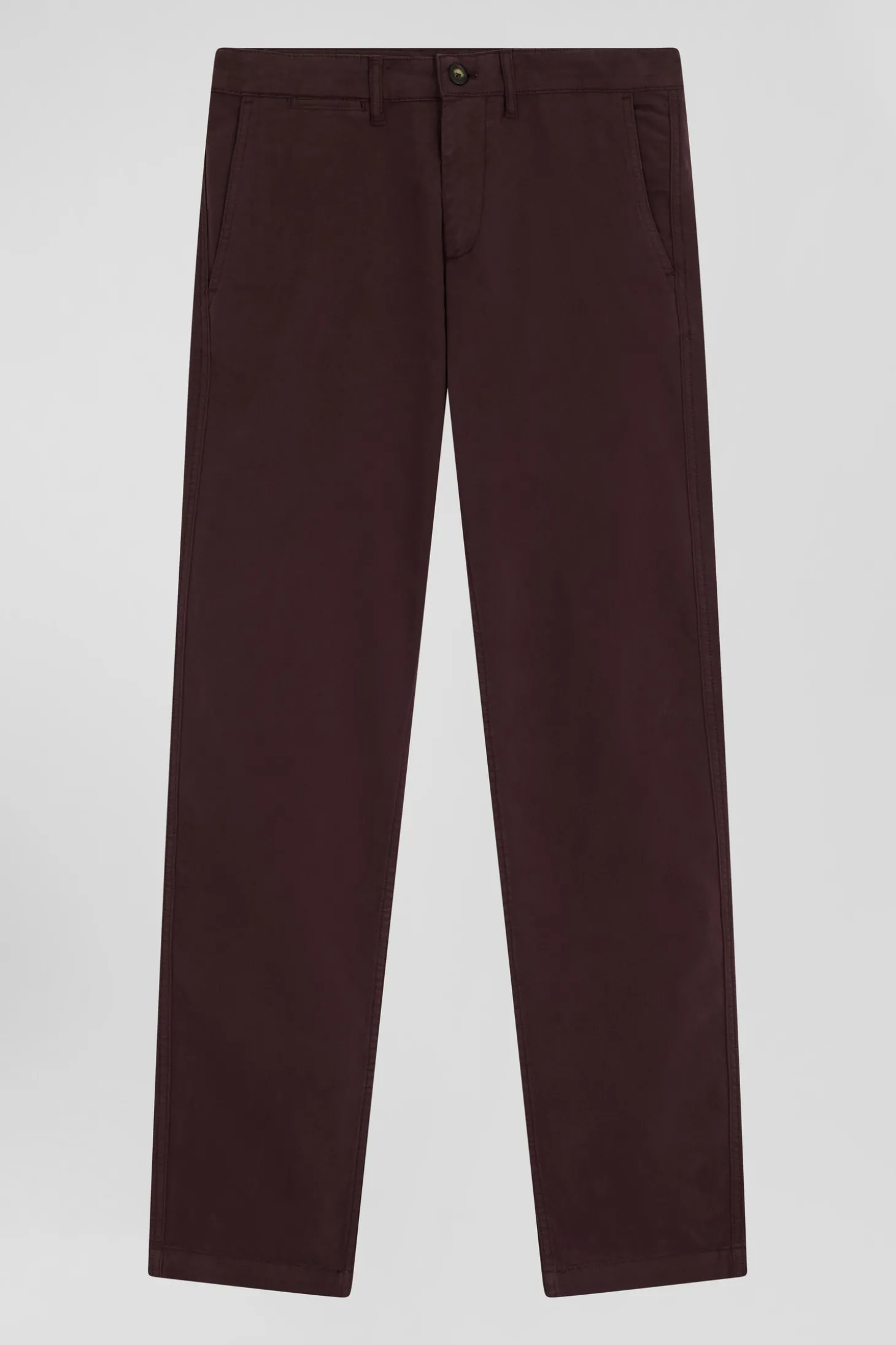 Regular burgundy chino trousers in stretch cotton gabardine