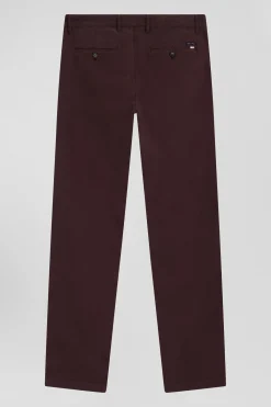 Regular burgundy chino trousers in stretch cotton gabardine