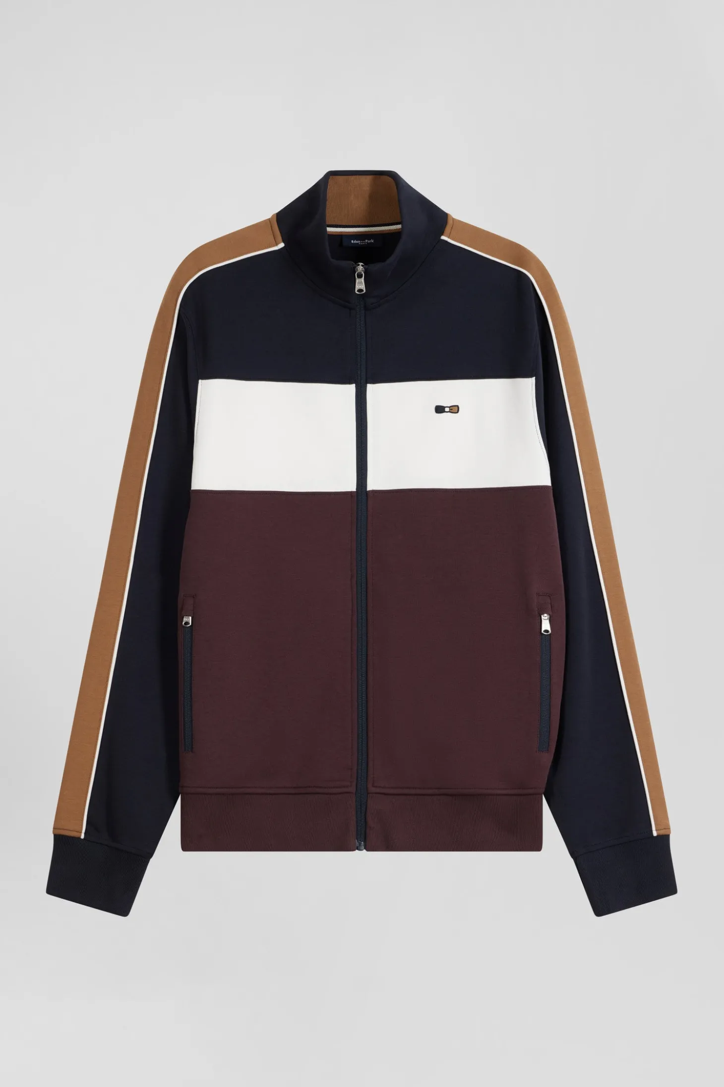 Regular burgundy colorblock zipped cotton blend sweatshirt