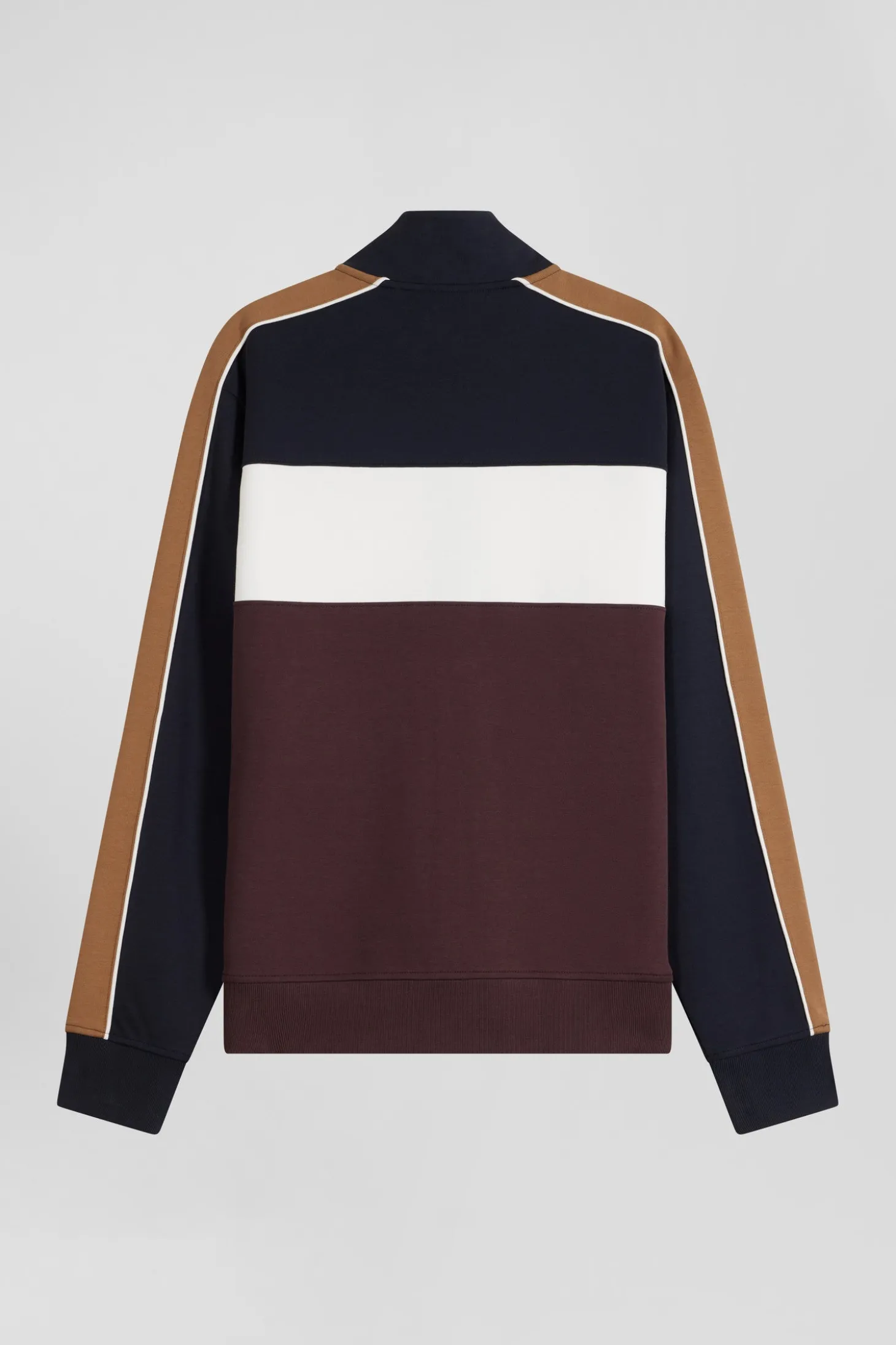 Regular burgundy colorblock zipped cotton blend sweatshirt