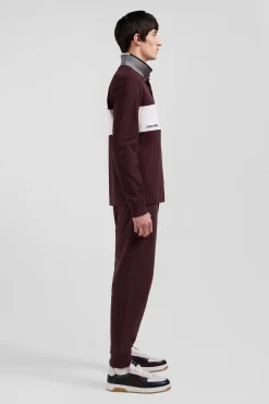Regular burgundy colorblock long-sleeved cotton piqué polo shirt