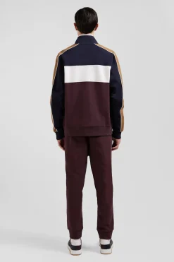 Regular burgundy colorblock zipped cotton blend sweatshirt