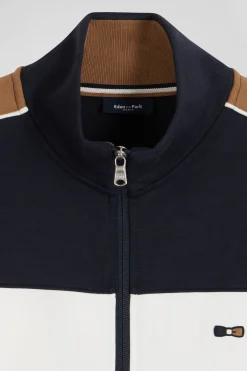 Regular burgundy colorblock zipped cotton blend sweatshirt