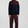 Regular burgundy cotton semi-zipped jumper with knit patterns