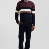 Regular burgundy fancy knit cotton crew neck jumper