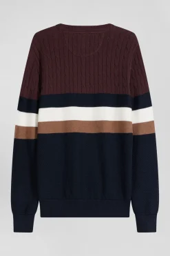 Regular burgundy fancy knit cotton crew neck jumper