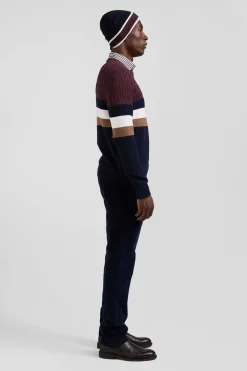 Regular burgundy fancy knit cotton crew neck jumper