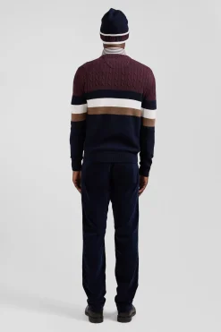 Regular burgundy fancy knit cotton crew neck jumper