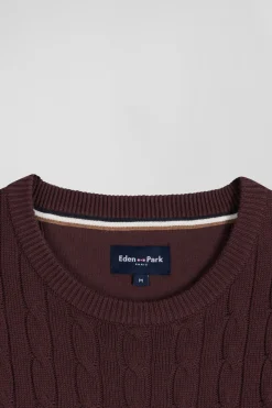 Regular burgundy fancy knit cotton crew neck jumper