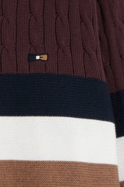 Regular burgundy fancy knit cotton crew neck jumper