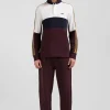 Regular burgundy long-sleeved cotton rugby shirt with back embroidery and piping