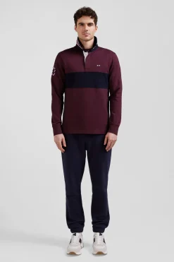 Regular burgundy long-sleeved cotton rugby shirt with sleeve N°10 embroidery