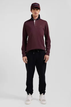 Regular burgundy long-sleeved Pima cotton rugby shirt