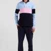 Regular burgundy long-sleeved colourblock cotton rugby shirt with back embroidery