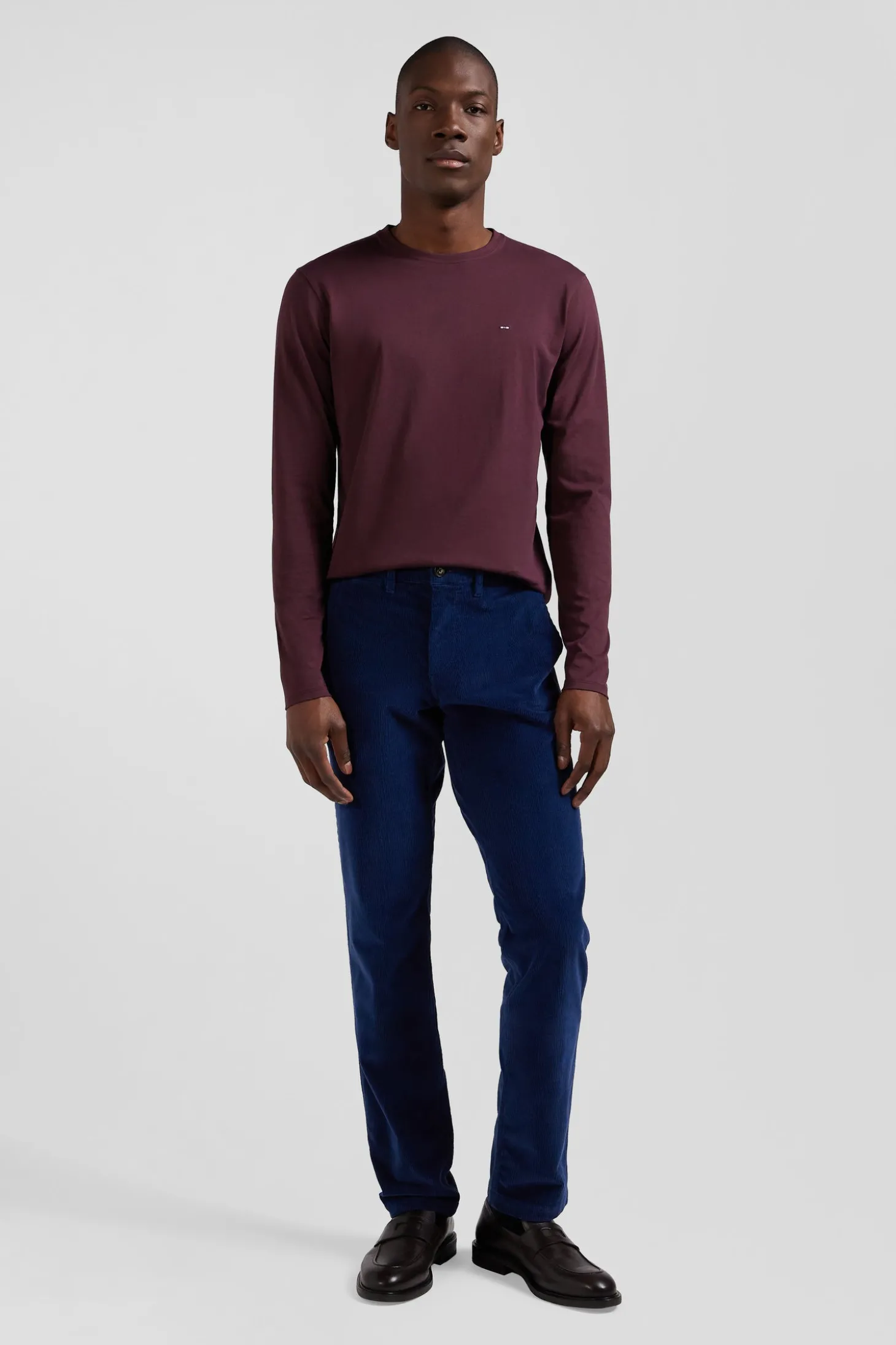 Regular burgundy long-sleeved Pima cotton T-shirt