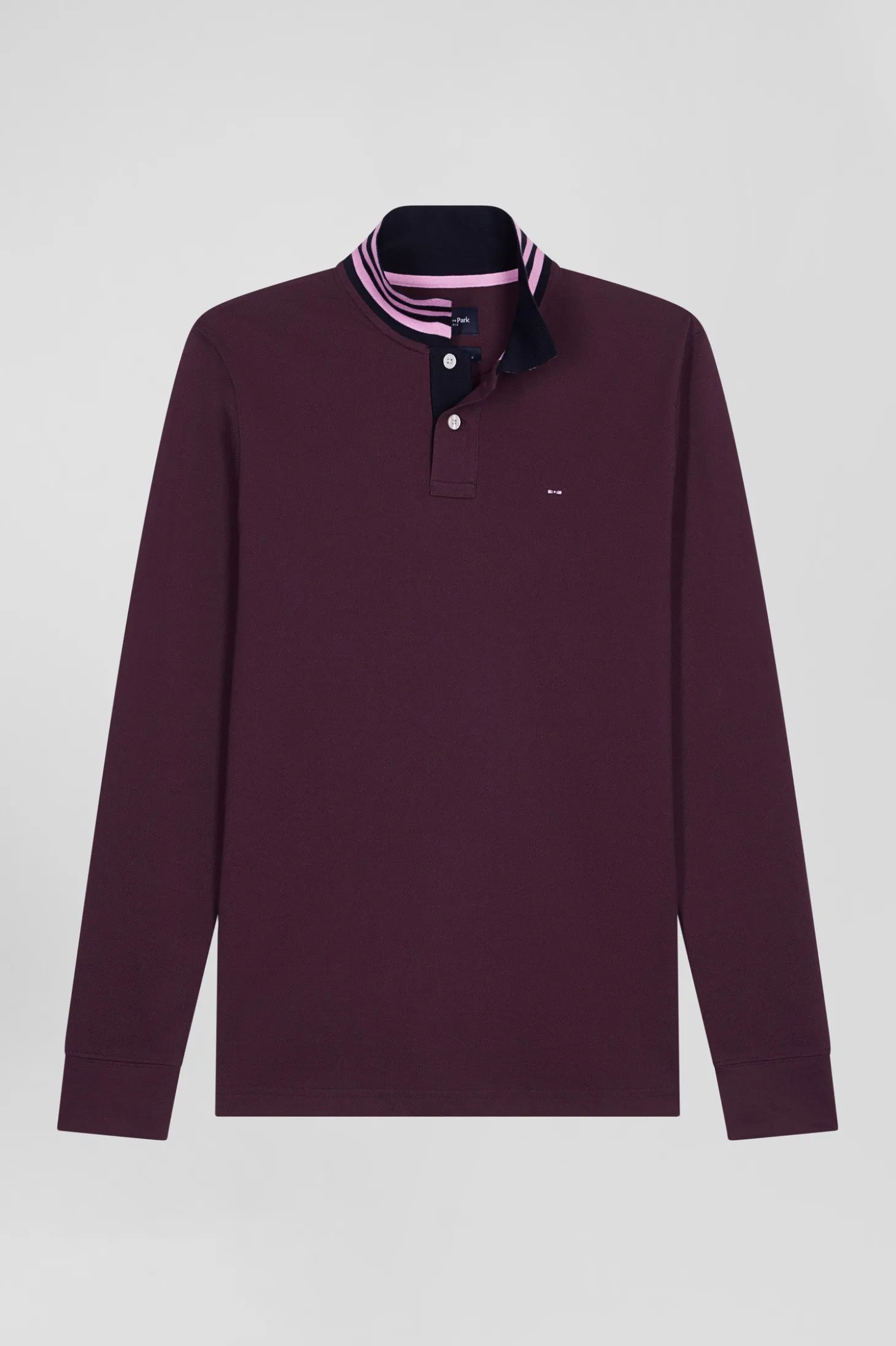 Regular burgundy long-sleeved cotton piqué polo shirt