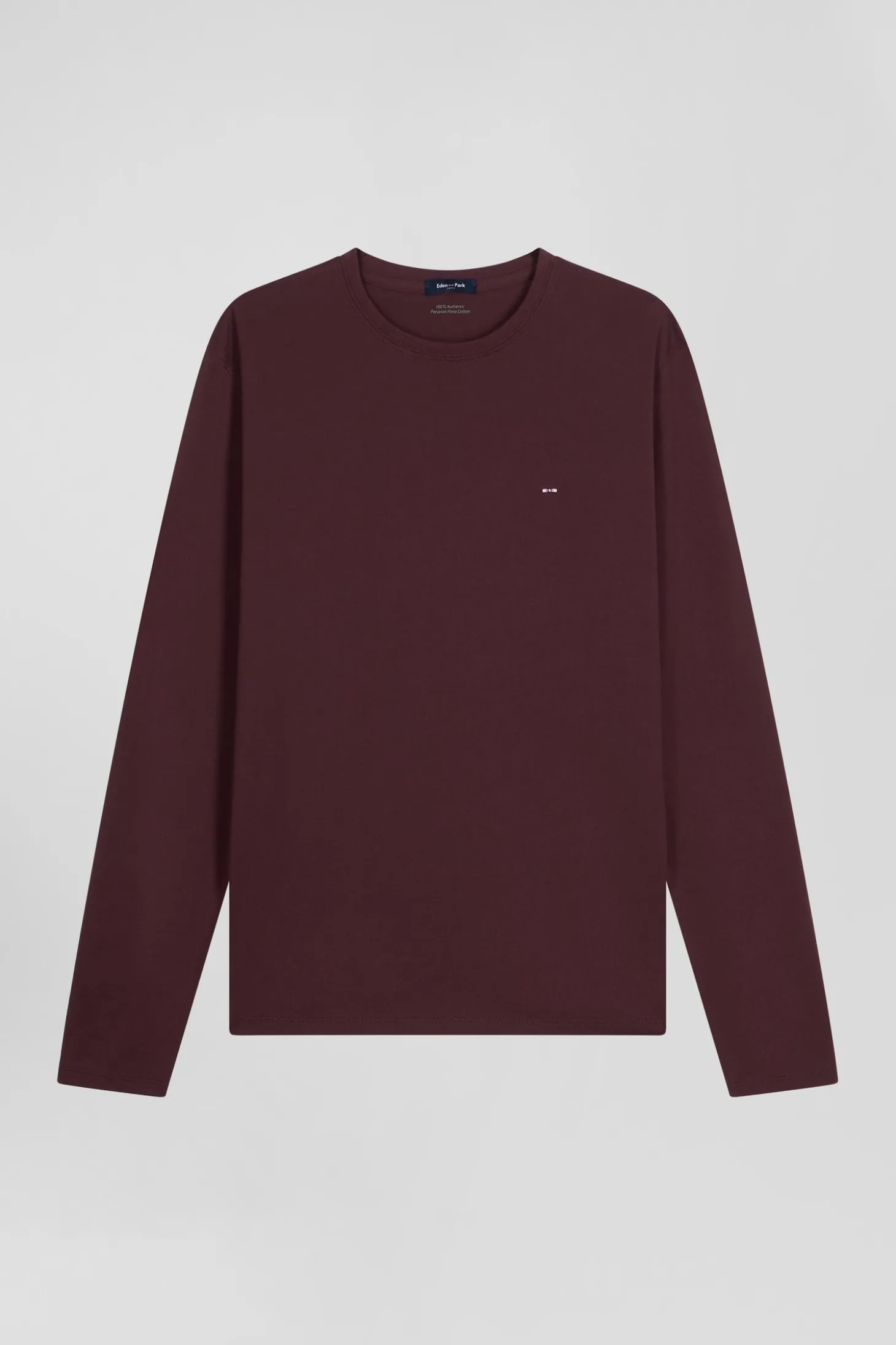 Regular burgundy long-sleeved Pima cotton T-shirt