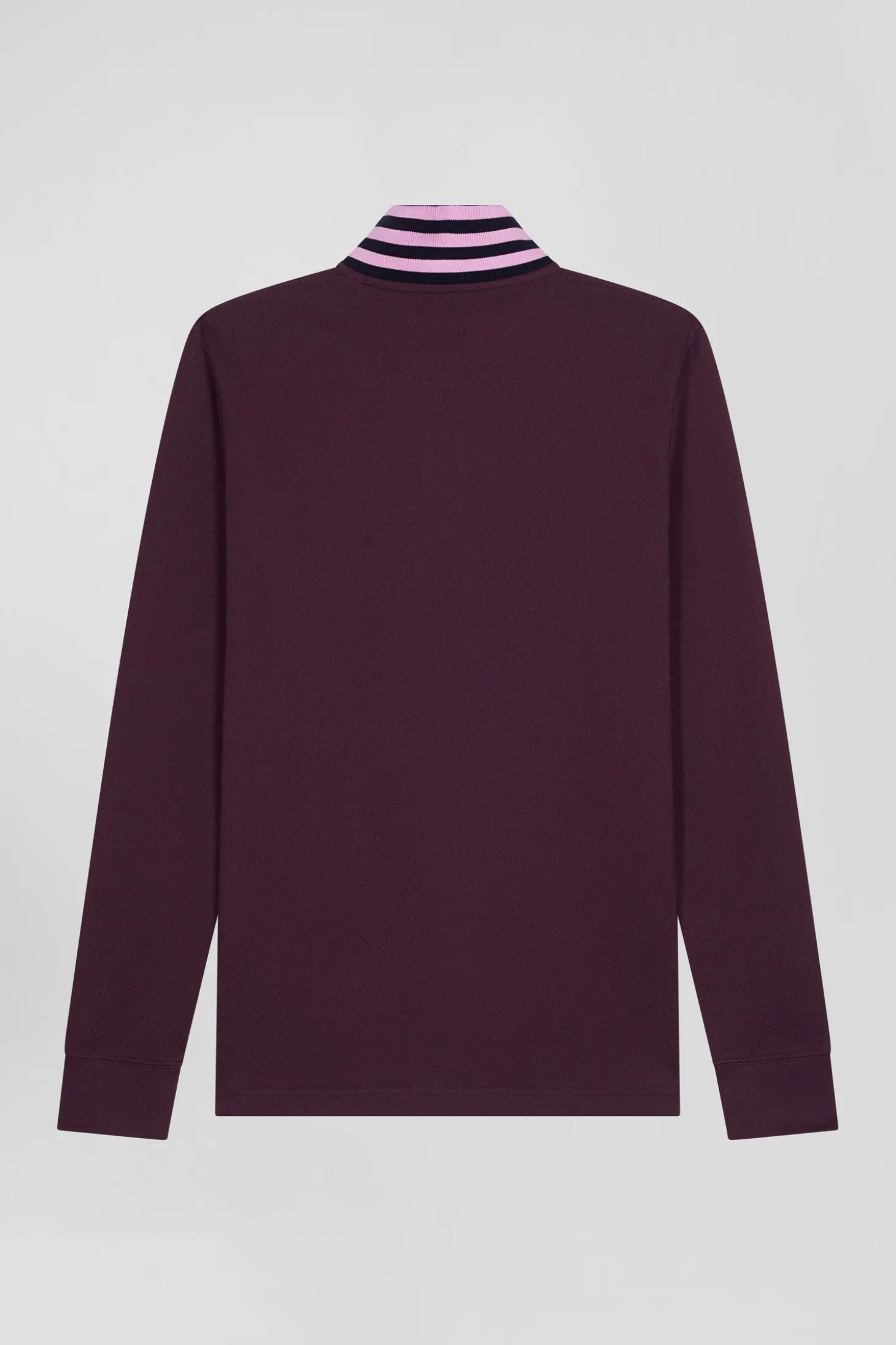 Regular burgundy long-sleeved cotton piqué polo shirt