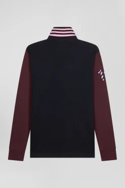 Regular burgundy long-sleeved cotton rugby shirt with sleeve N°10 embroidery