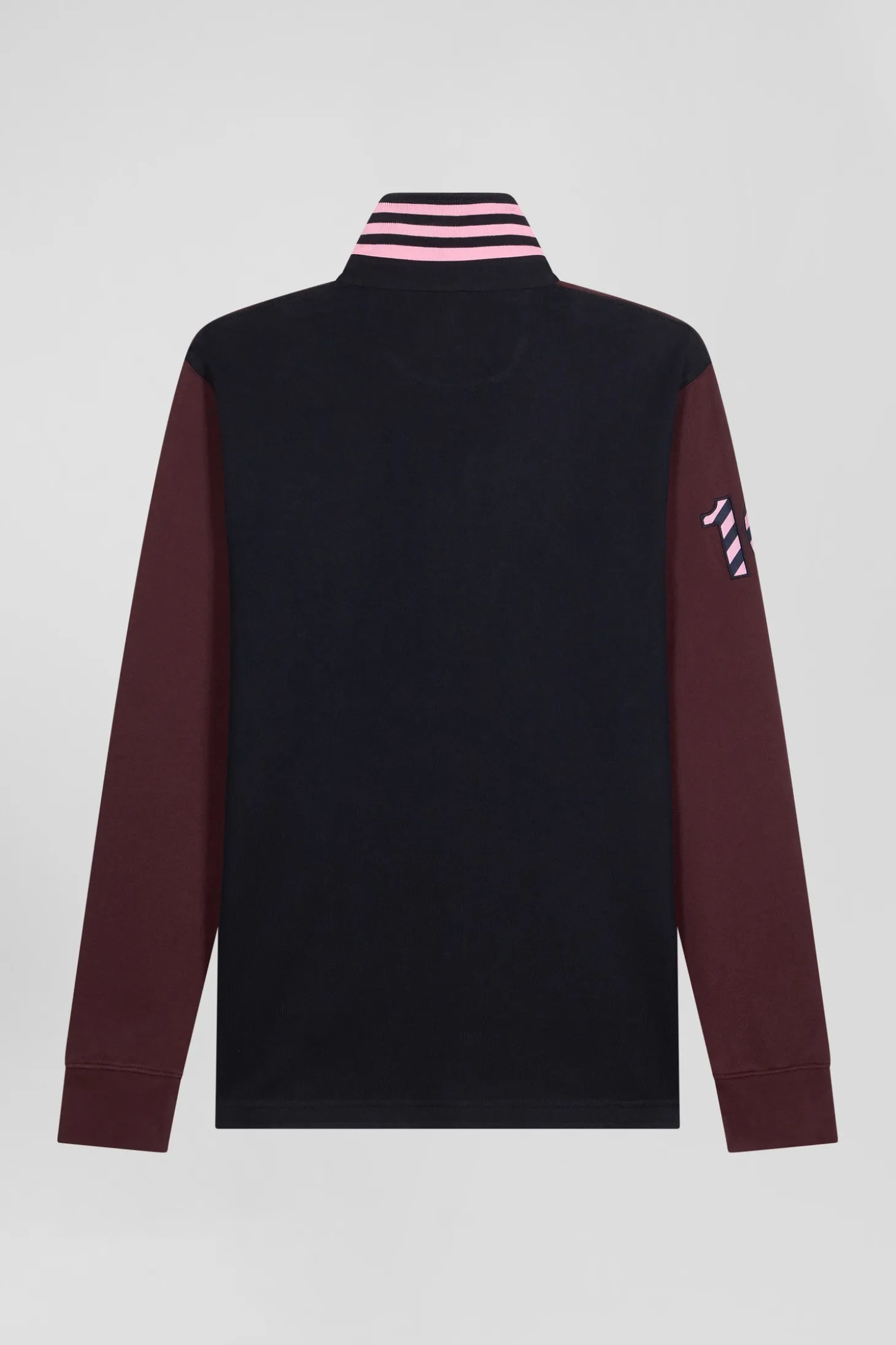 Regular burgundy long-sleeved cotton rugby shirt with sleeve N°10 embroidery