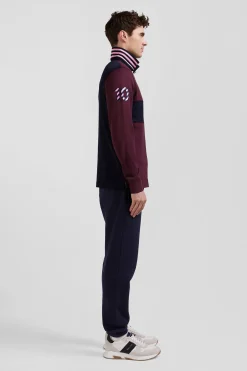 Regular burgundy long-sleeved cotton rugby shirt with sleeve N°10 embroidery