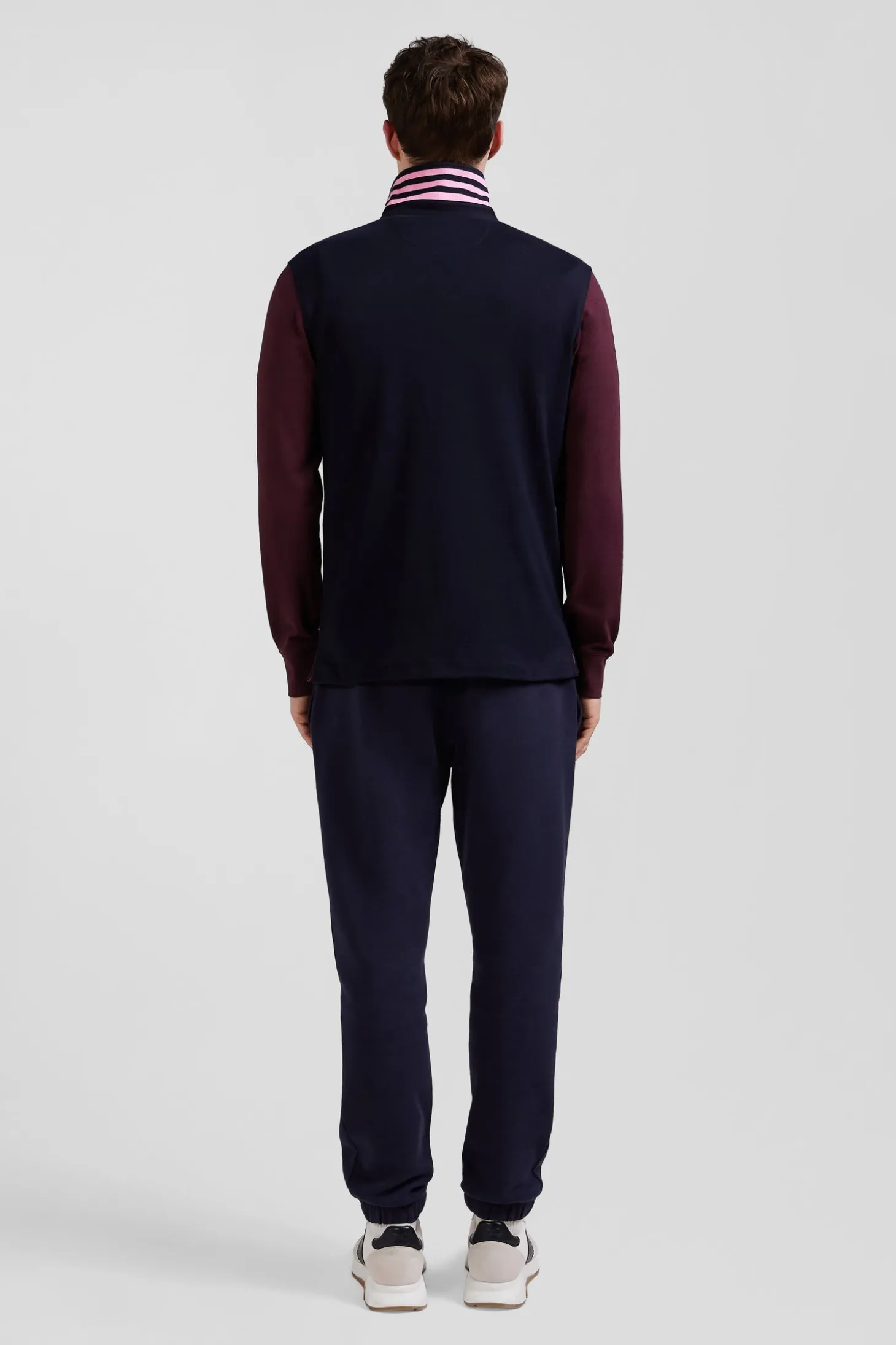 Regular burgundy long-sleeved cotton rugby shirt with sleeve N°10 embroidery