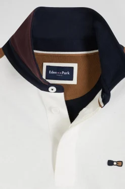 Regular burgundy long-sleeved cotton rugby shirt with back embroidery and piping