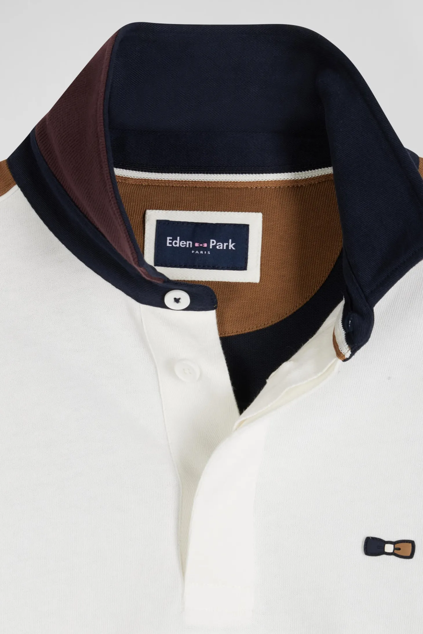 Regular burgundy long-sleeved cotton rugby shirt with back embroidery and piping