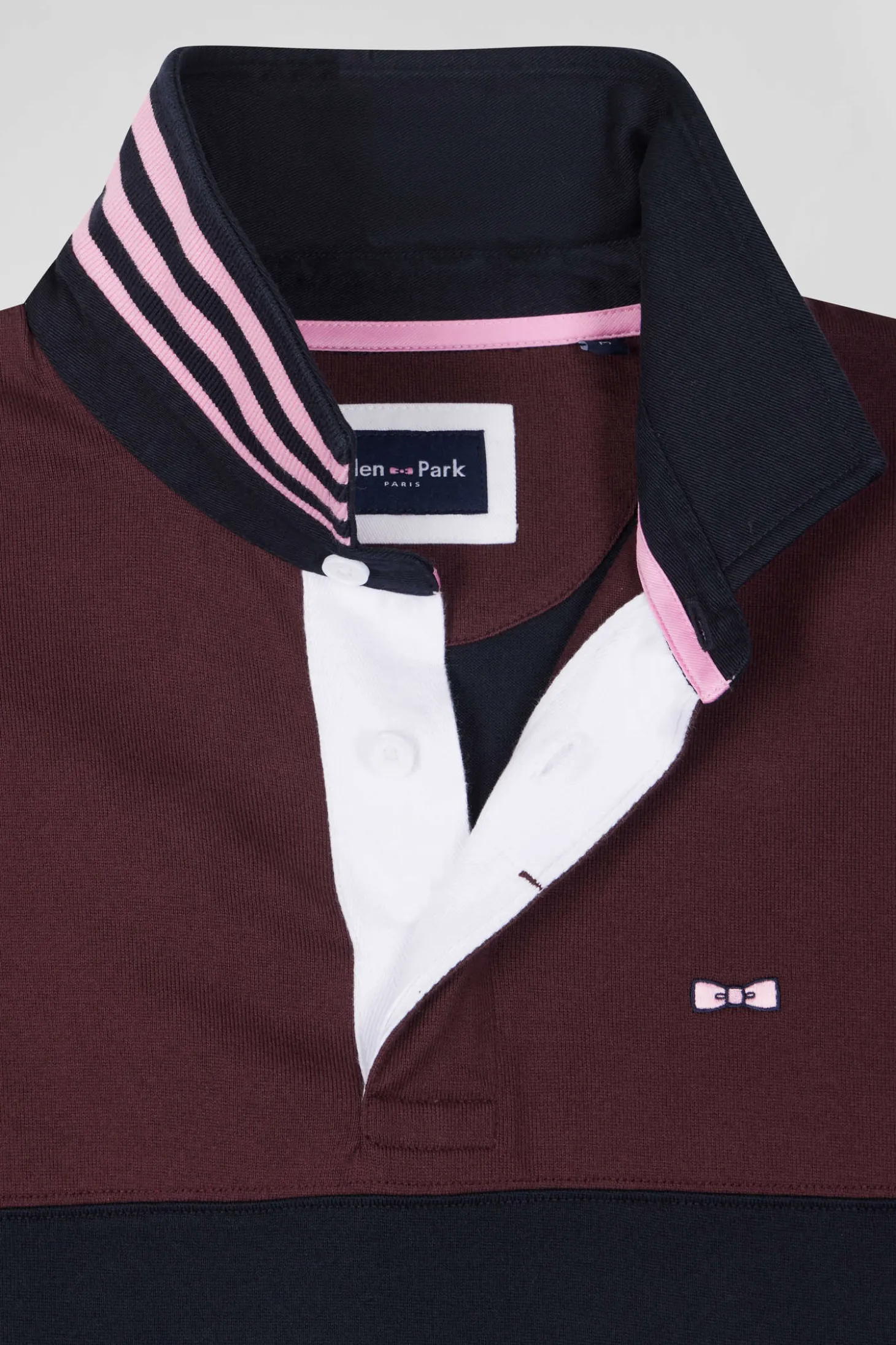 Regular burgundy long-sleeved cotton rugby shirt with sleeve N°10 embroidery