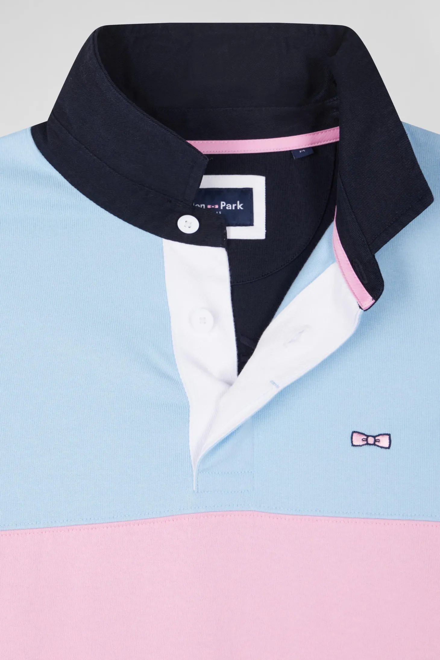 Regular burgundy long-sleeved colourblock cotton rugby shirt with back embroidery