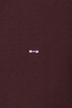 Regular burgundy long-sleeved cotton piqué polo shirt