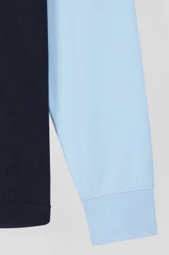 Regular burgundy long-sleeved colourblock cotton rugby shirt with back embroidery