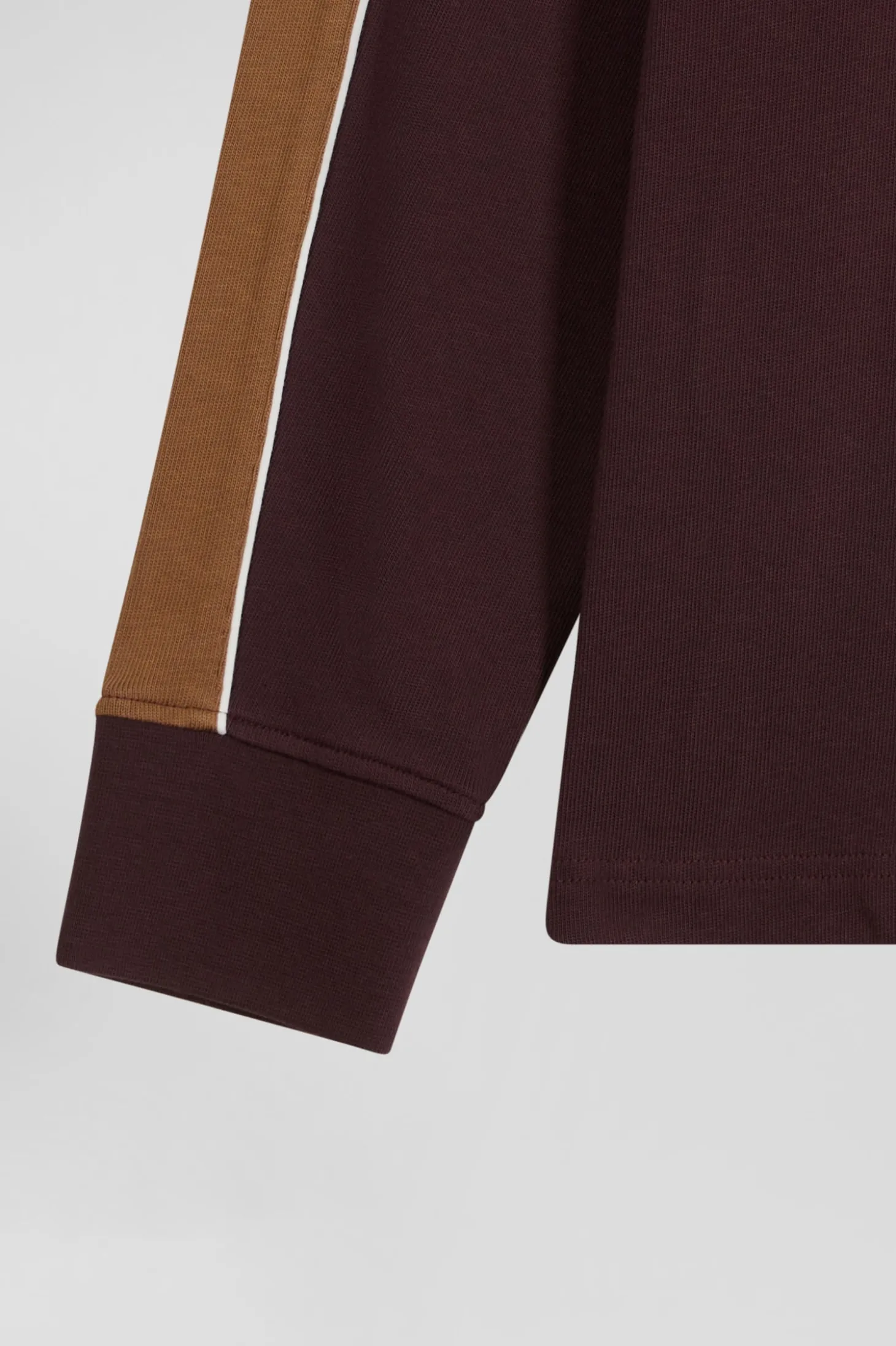 Regular burgundy long-sleeved cotton rugby shirt with back embroidery and piping