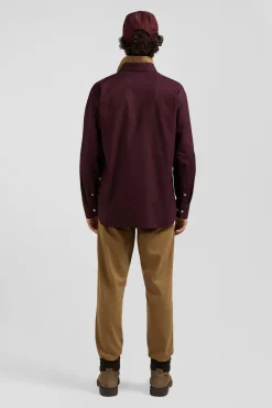 Regular burgundy oxford cotton shirt with striped bow tie detail