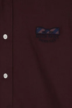 Regular burgundy oxford cotton shirt with striped bow tie detail