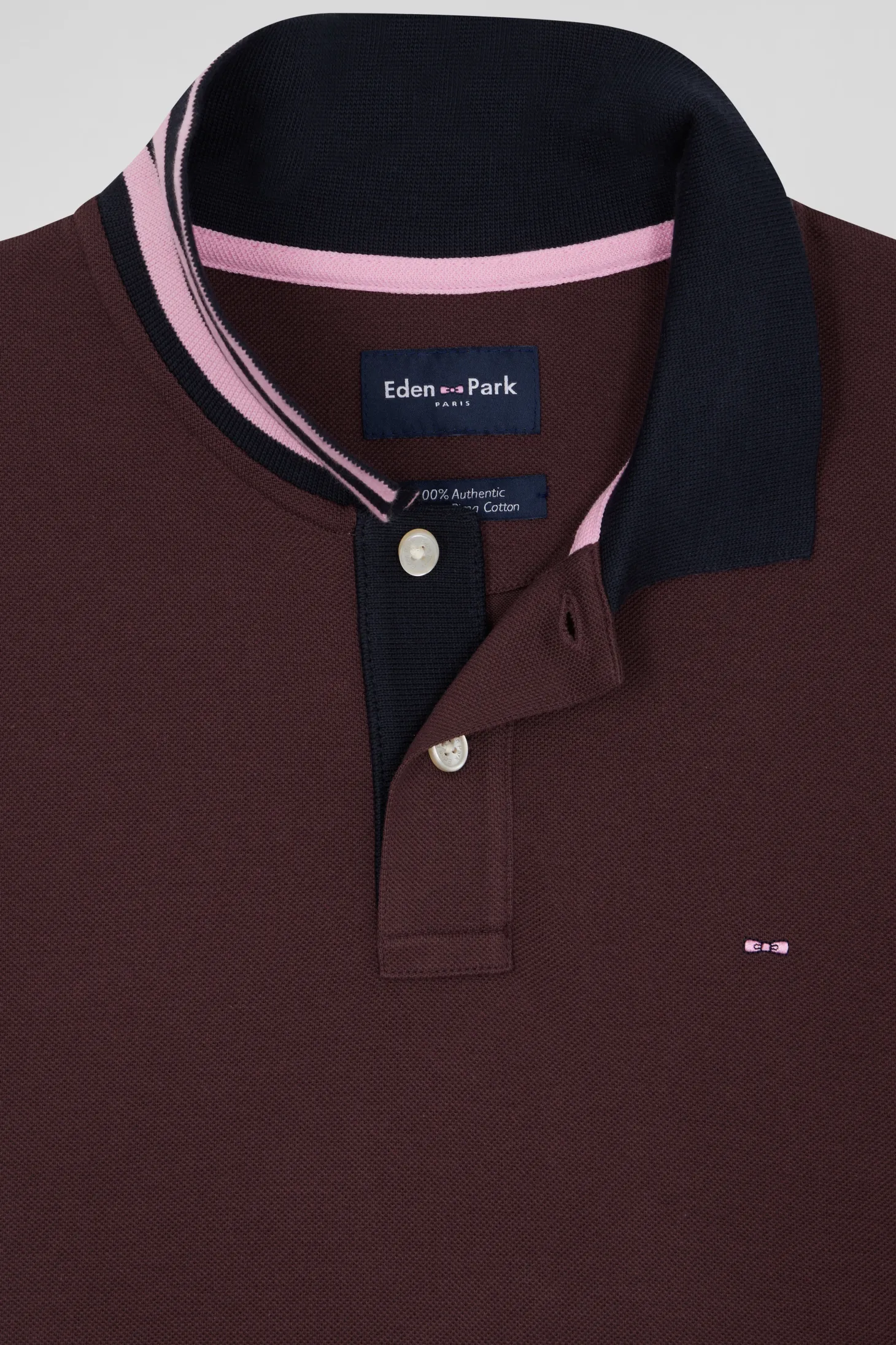 Regular burgundy short-sleeved cotton piqué polo shirt