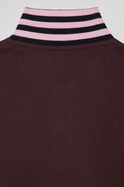 Regular burgundy short-sleeved cotton piqué polo shirt