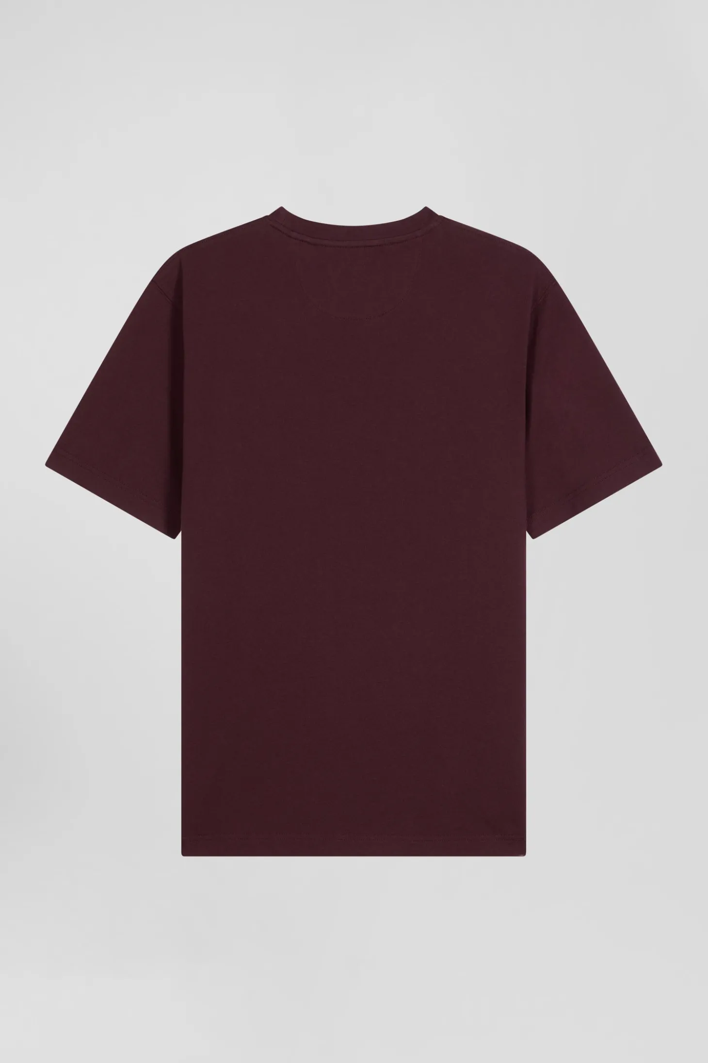 Regular burgundy short-sleeved cotton T-shirt with tie patchwork emblem