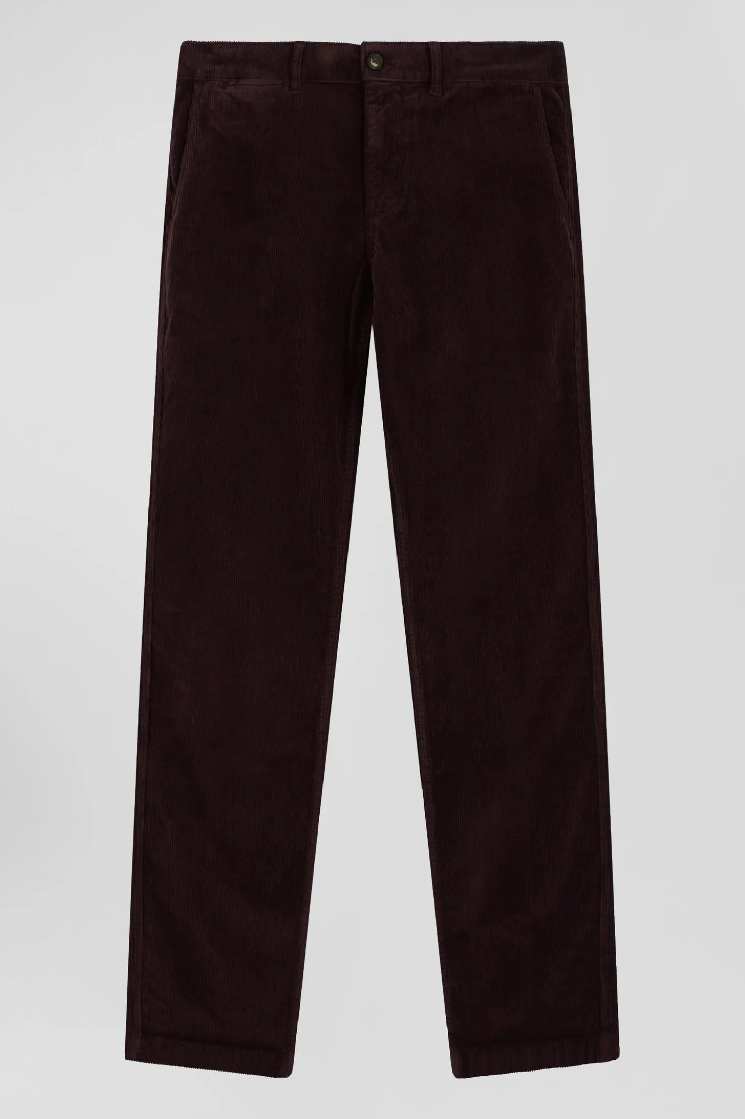 Regular burgundy stretch cotton velvet chino trousers