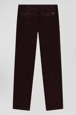 Regular burgundy stretch cotton velvet chino trousers