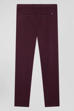 Regular burgundy stretch cotton piqué and modal chino trousers