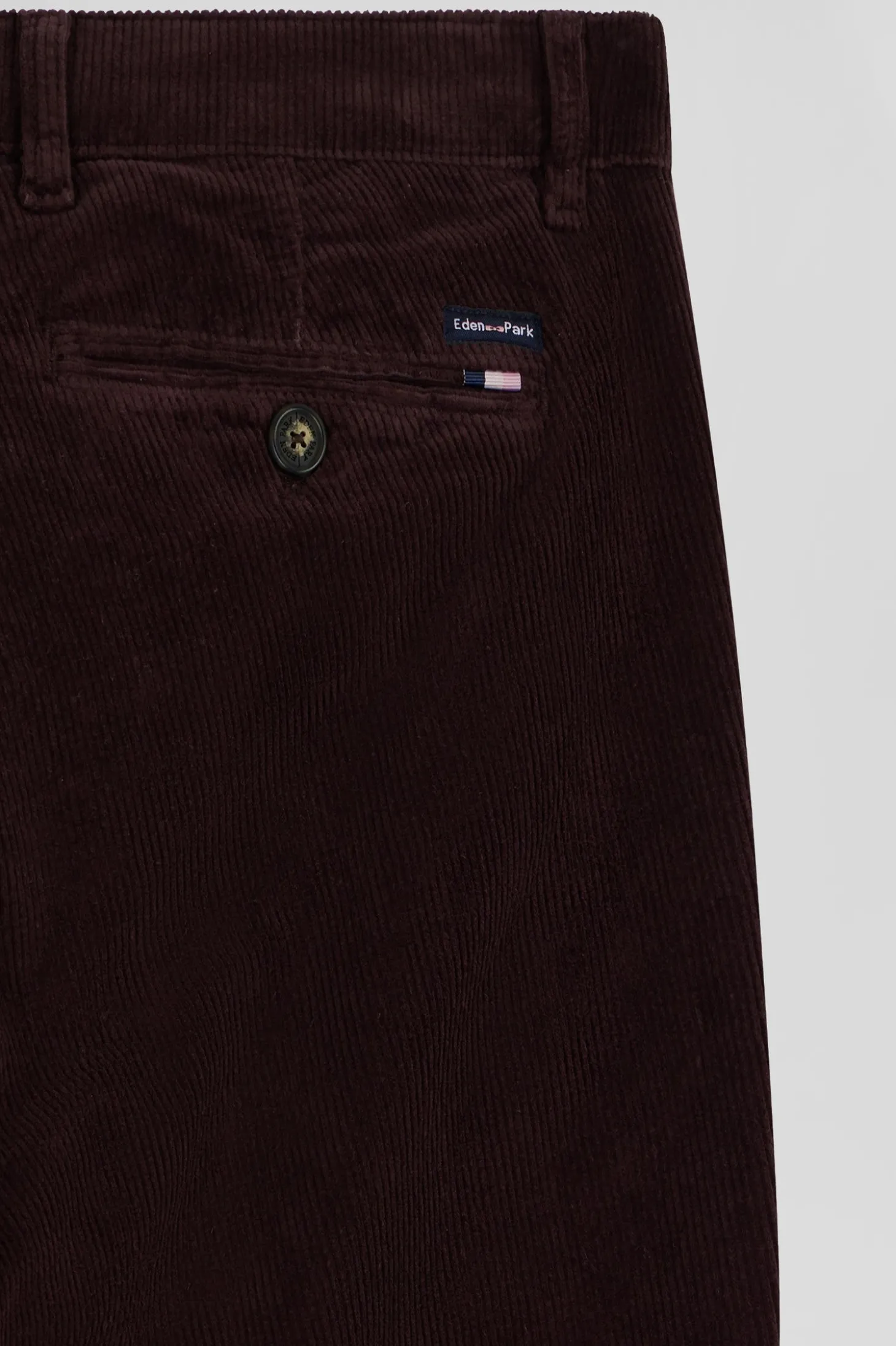 Regular burgundy stretch cotton velvet chino trousers