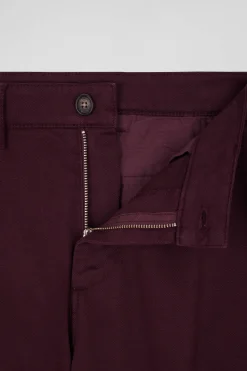Regular burgundy stretch cotton piqué and modal chino trousers